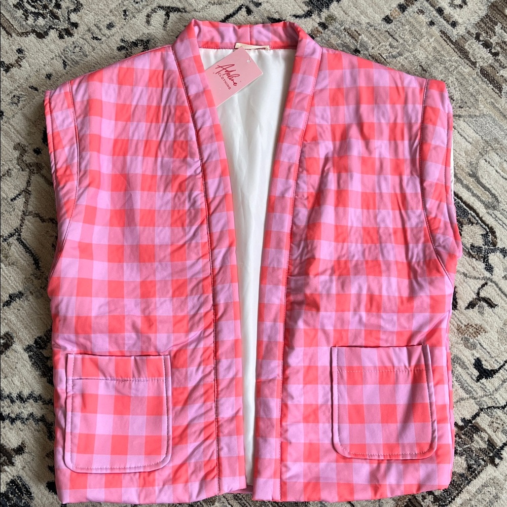 Neon Gingham Puffer Vest